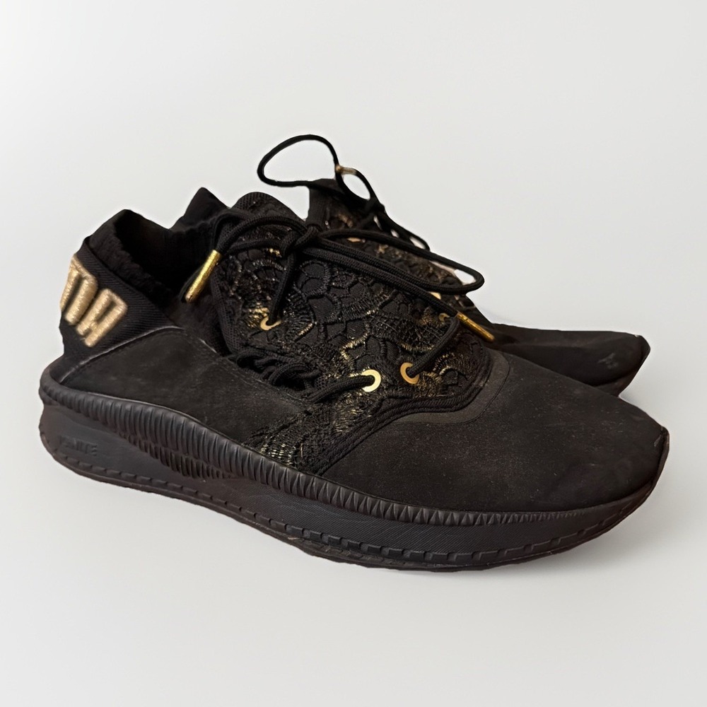 Puma Ignite Tsugi Shinsei Black Gold Lace Glam Shoes Size US Women 9.5 Feminine